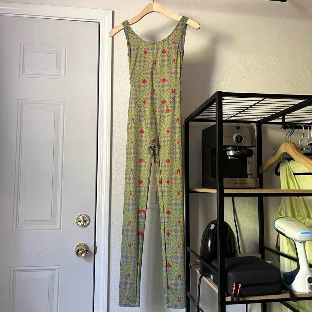 NWT MAISIE WILEN green printed‎ sleeveless scoop back jumpsuit catsuit onesie